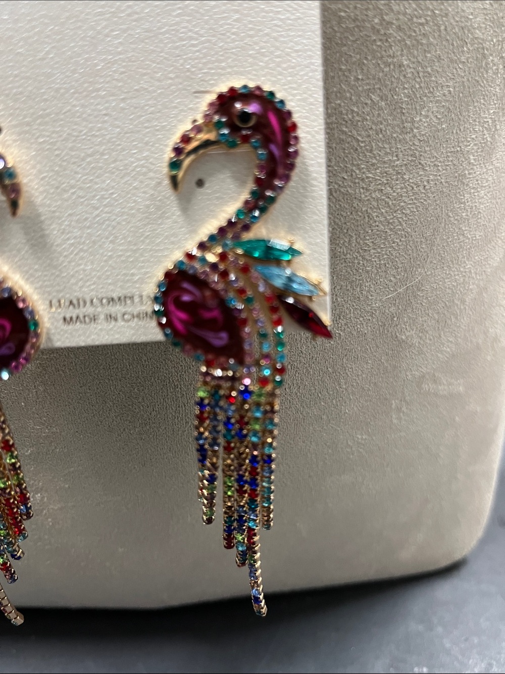 NWT Natasha Couture Purple Multicolor Flamingo Drop Earrings - Picture 3 of 6